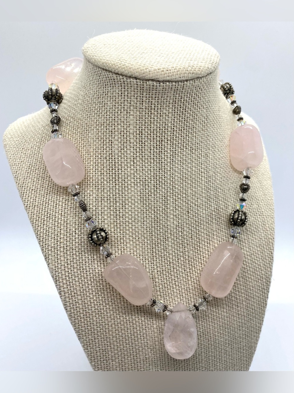 Pink Rose Quartz Beaded Necklace Boho Chunky Summer Coastal Beach Eclectic - Picture 10 of 10